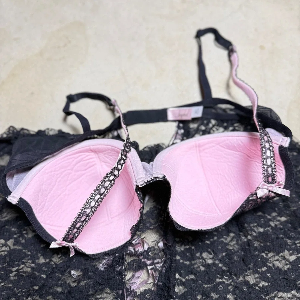 Jezebel Black Pink Lace Babydoll Chemise Lingerie